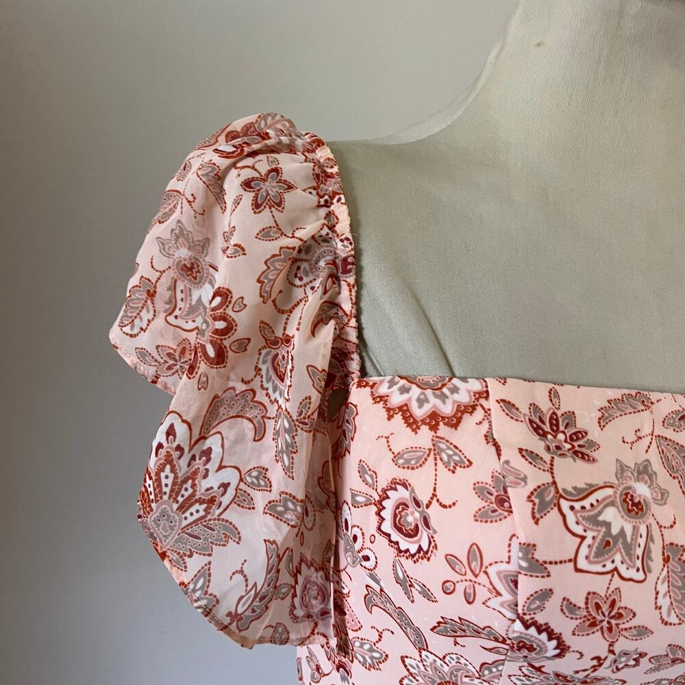 NWT Pink Floral Print Puff Sleeve Cottage Core Bridesmaid Wedding Guest Dress 6 - Picture 5 of 9